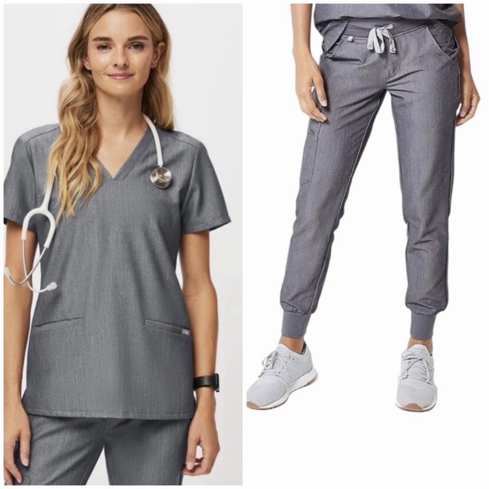 FIGS Graphite Gray Casma Scrub Top XS + Zamora Jogger Pants XS Petite